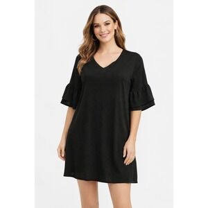 NWT XL Black Ruffle Sleeeve dress tunic a-line city chic clean girl quiet luxury